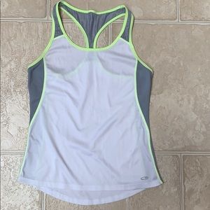 White, gray, and yellow CG workout tank